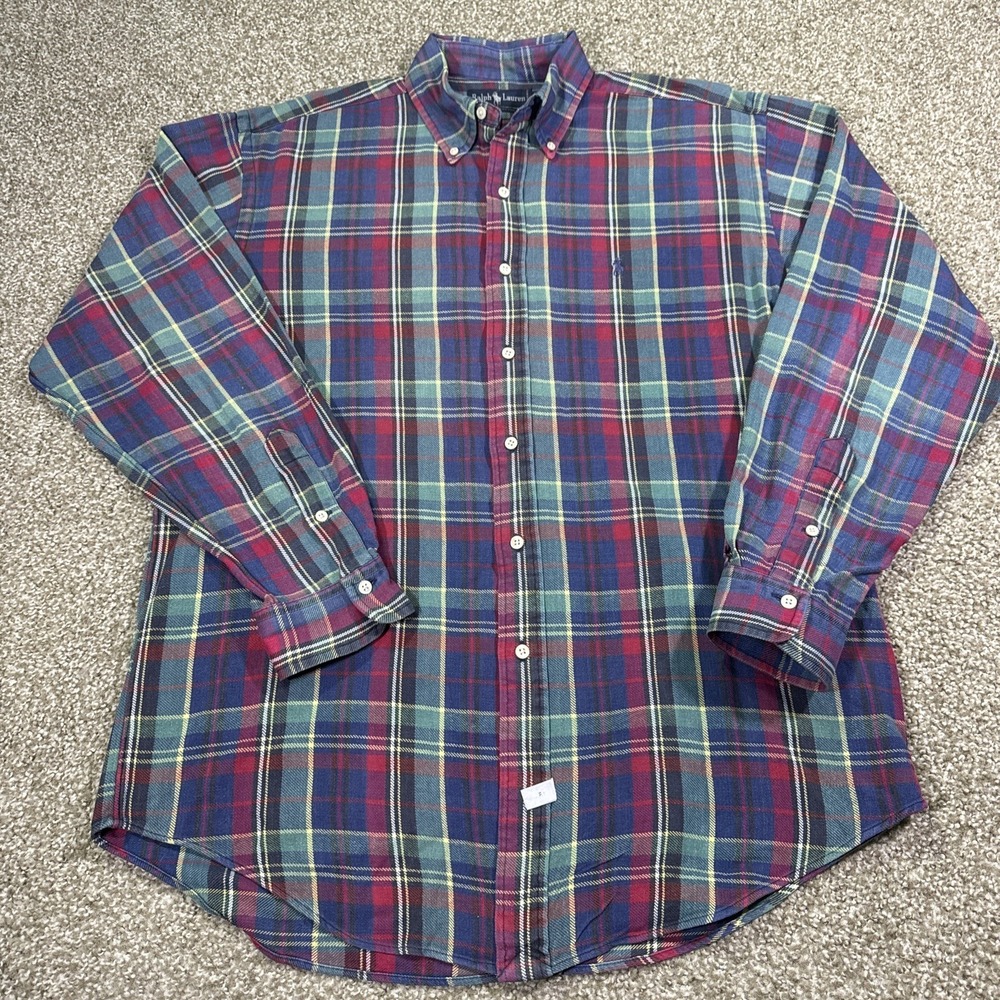 80s Ralph Lauren Tartan Button Down Shirt Medium 100% Cotton Excellent